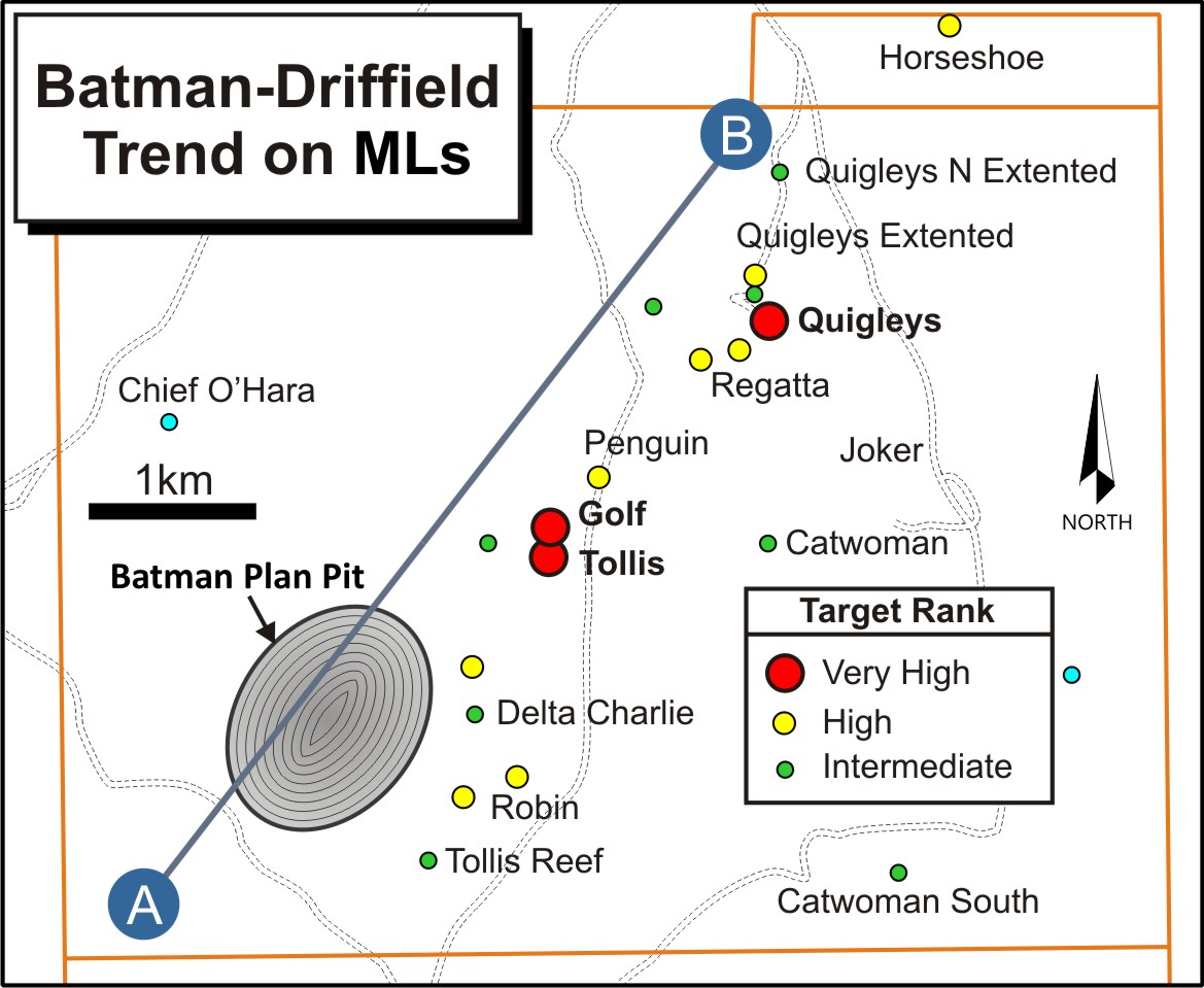  Plan map of the Mt Todd MLs with details of the southwestern portion of the Batman-Driffield Trend
